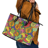 Hawaii Fruits Hippie Style Leather Tote Bag Vibrant Colorful LT01 - Polynesian Pride
