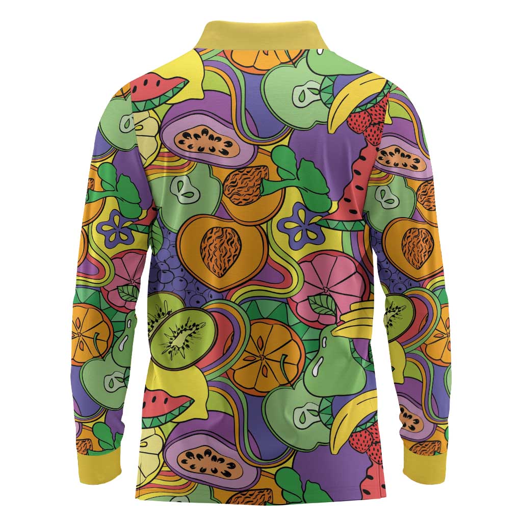 Hawaii Fruits Hippie Style Long Sleeve Polo Shirt Vibrant Colorful LT01 - Polynesian Pride
