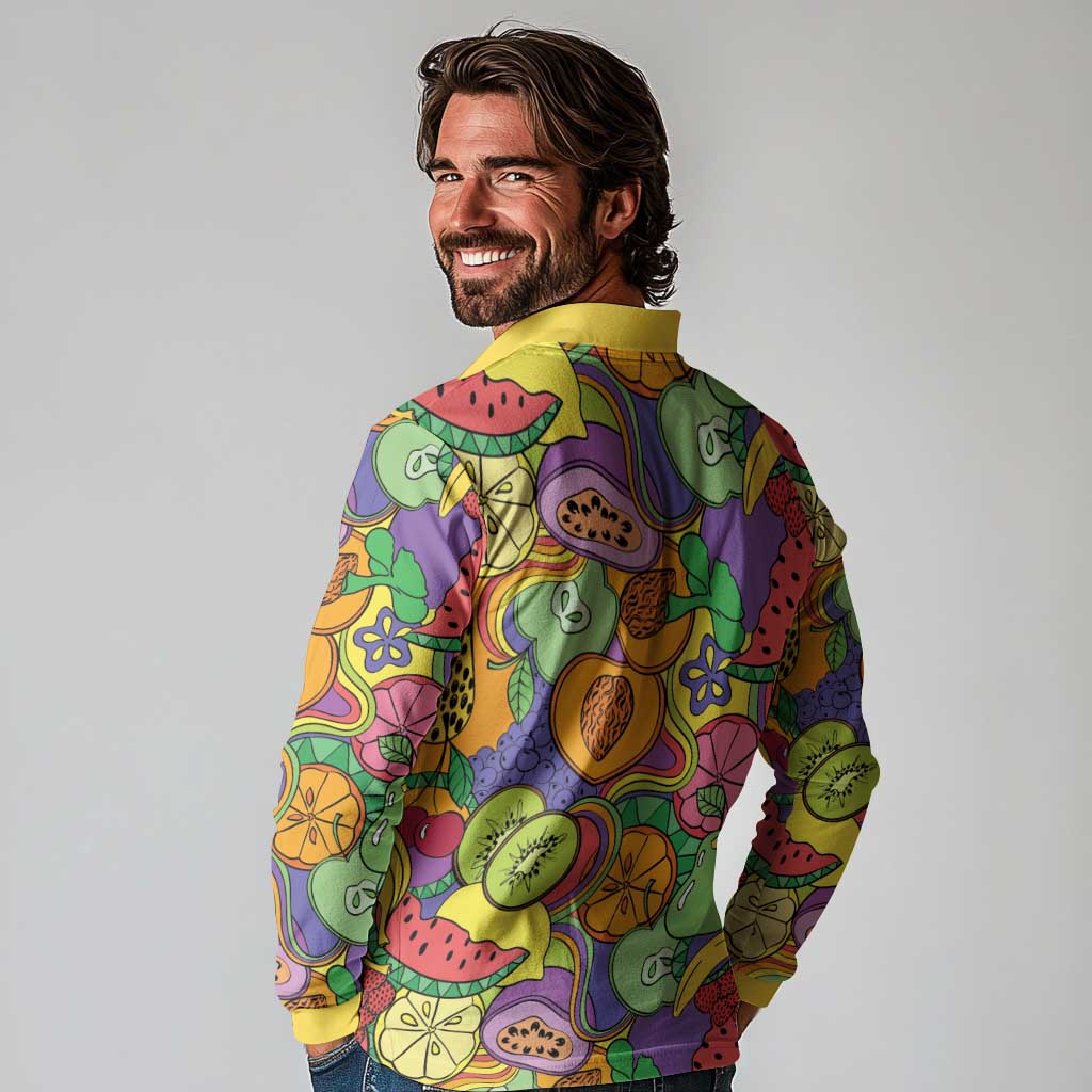 Hawaii Fruits Hippie Style Long Sleeve Polo Shirt Vibrant Colorful LT01 - Polynesian Pride