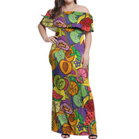 Hawaii Fruits Hippie Style Off Shoulder Maxi Dress Vibrant Colorful LT01 Women Multicolor - Polynesian Pride