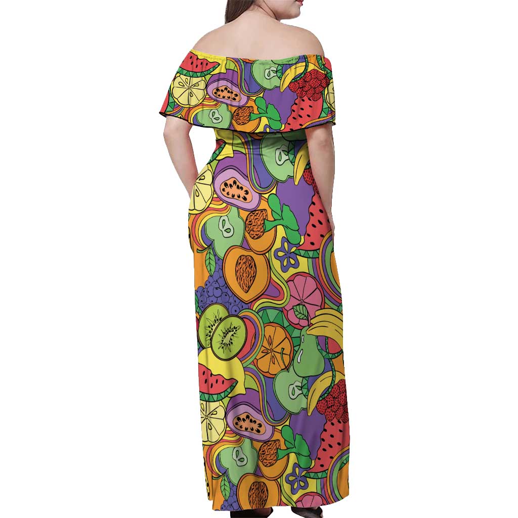 Hawaii Fruits Hippie Style Off Shoulder Maxi Dress Vibrant Colorful LT01 - Polynesian Pride
