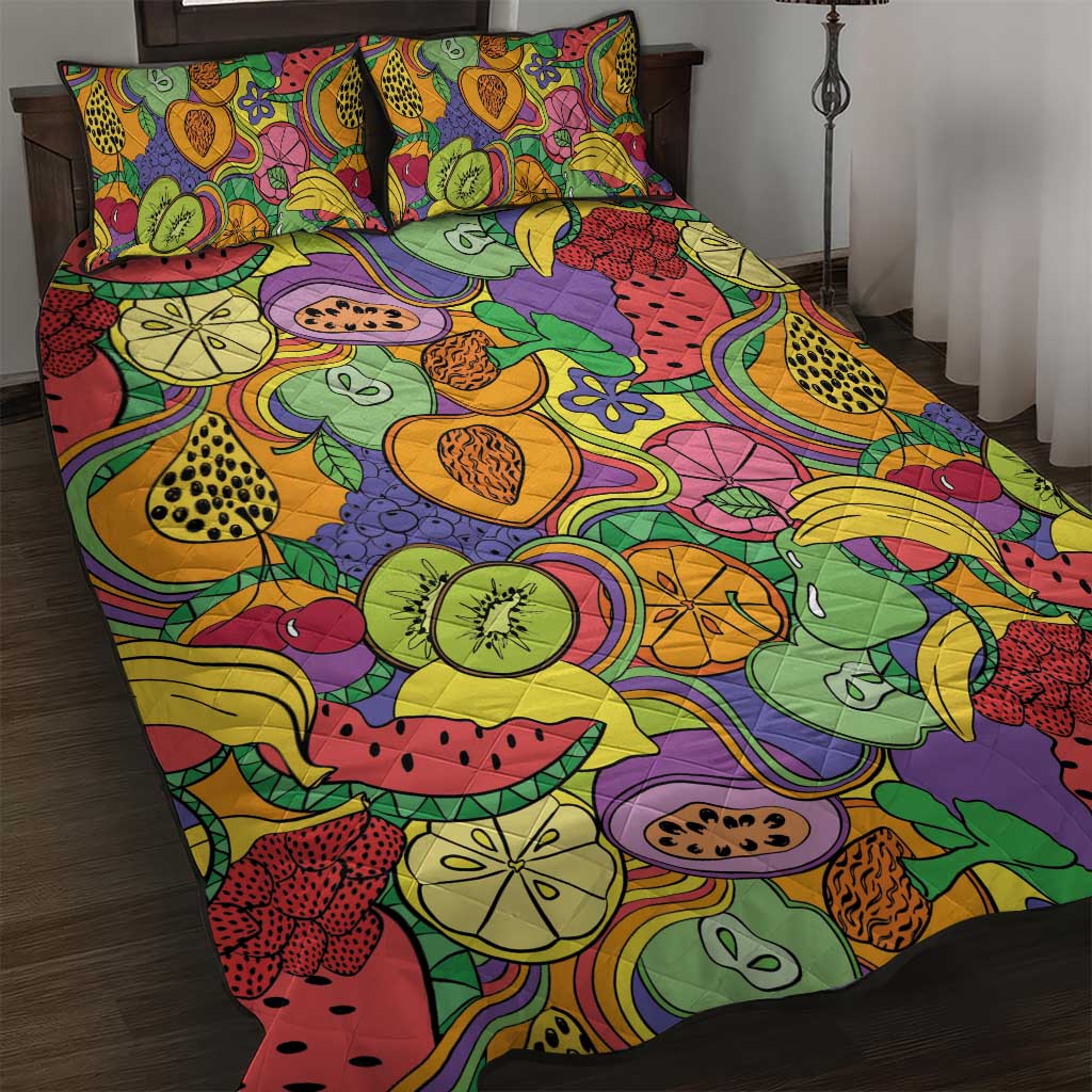 Hawaii Fruits Hippie Style Quilt Bed Set Vibrant Colorful