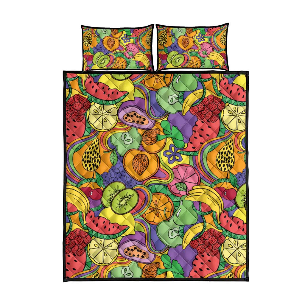 Hawaii Fruits Hippie Style Quilt Bed Set Vibrant Colorful