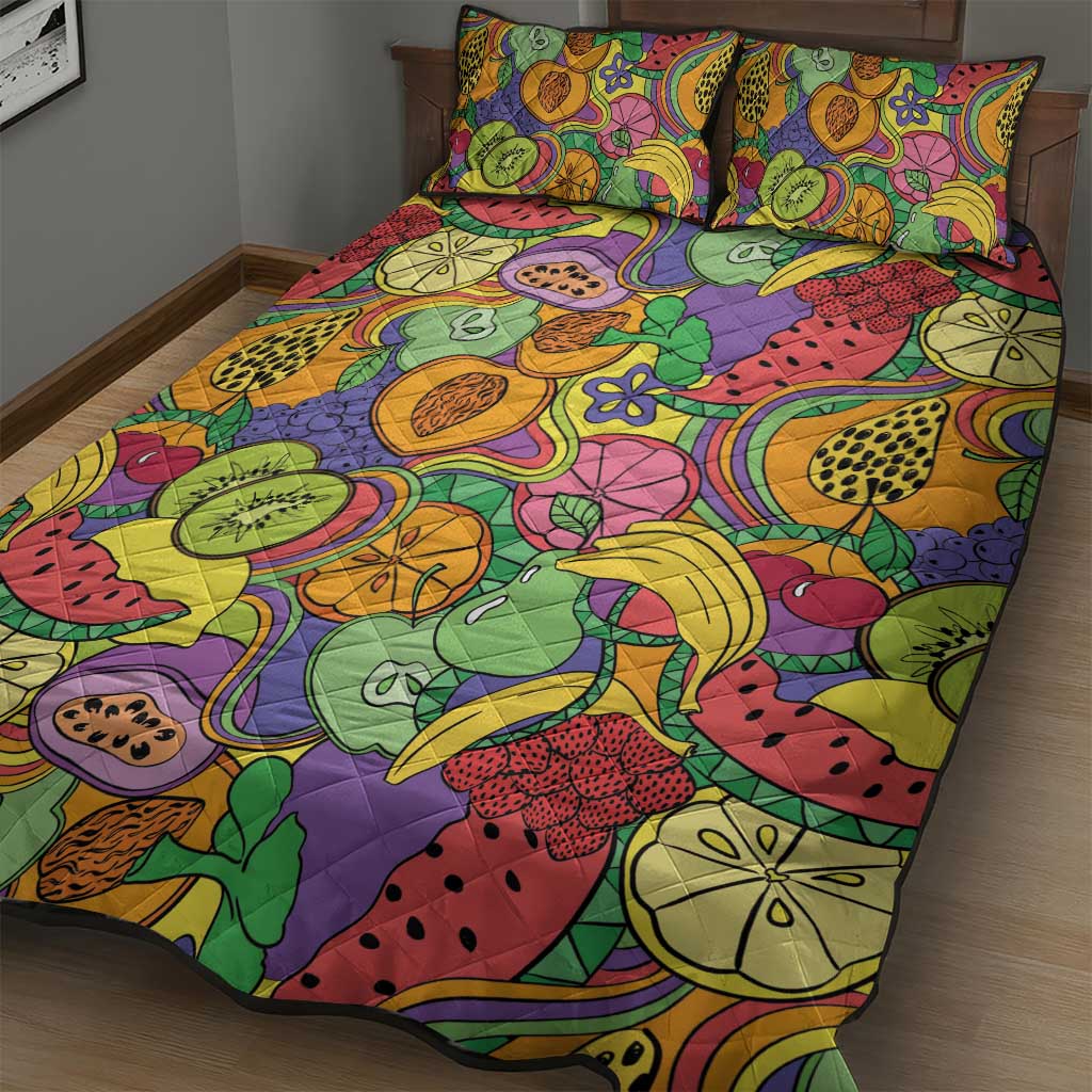 Hawaii Fruits Hippie Style Quilt Bed Set Vibrant Colorful