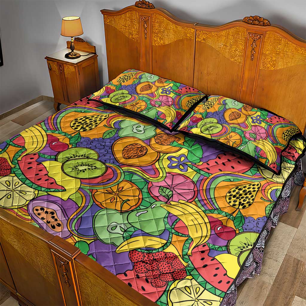 Hawaii Fruits Hippie Style Quilt Bed Set Vibrant Colorful