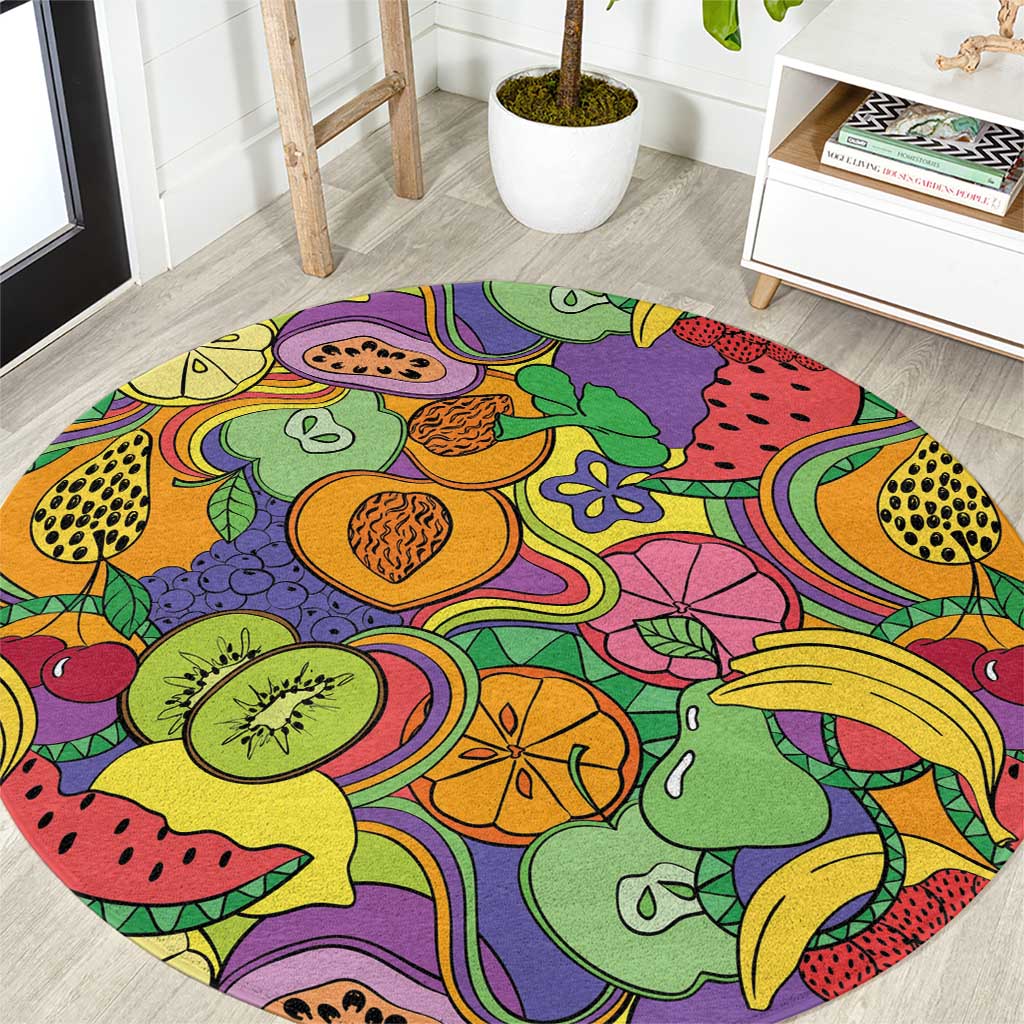 Hawaii Fruits Hippie Style Round Carpet Vibrant Colorful LT01 Multicolor - Polynesian Pride