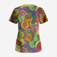Hawaii Fruits Hippie Style Scrub Top Vibrant Colorful LT01 - Polynesian Pride