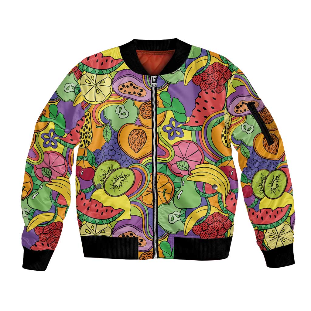 Hawaii Fruits Hippie Style Sleeve Zip Bomber Jacket Vibrant Colorful LT01 Unisex Multicolor - Polynesian Pride