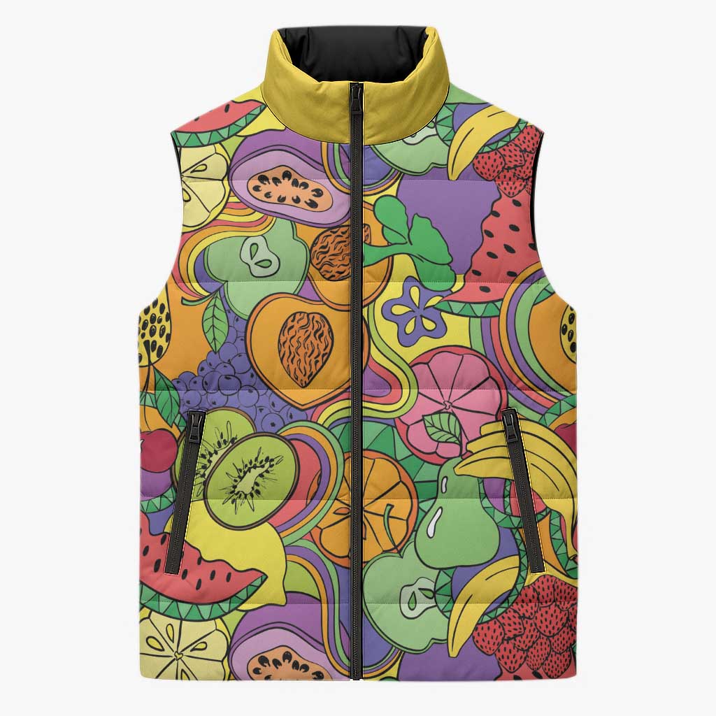 Hawaii Fruits Hippie Style Sleeveless Puffer Jacket Vibrant Colorful LT01 Unisex Multicolor - Polynesian Pride