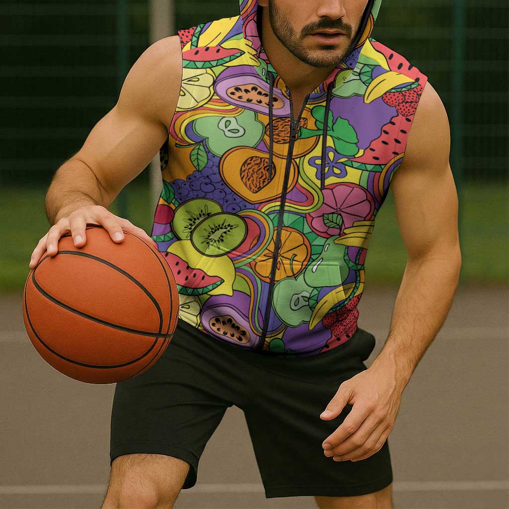 Hawaii Fruits Hippie Style Sleeveless Zip Hoodie Vibrant Colorful LT01 - Polynesian Pride
