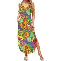 Hawaii Fruits Hippie Style Summer Maxi Dress Vibrant Colorful LT01 Women Multicolor - Polynesian Pride
