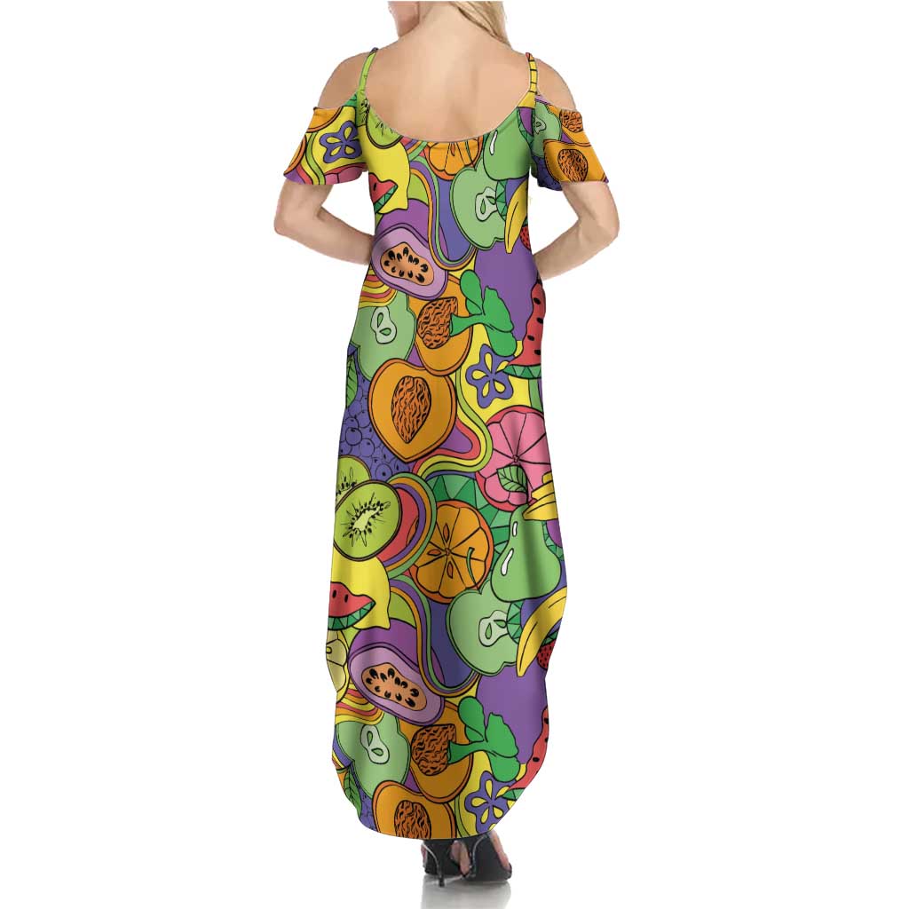 Hawaii Fruits Hippie Style Summer Maxi Dress Vibrant Colorful LT01 - Polynesian Pride