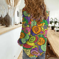 Hawaii Fruits Hippie Style Women Casual Shirt Vibrant Colorful