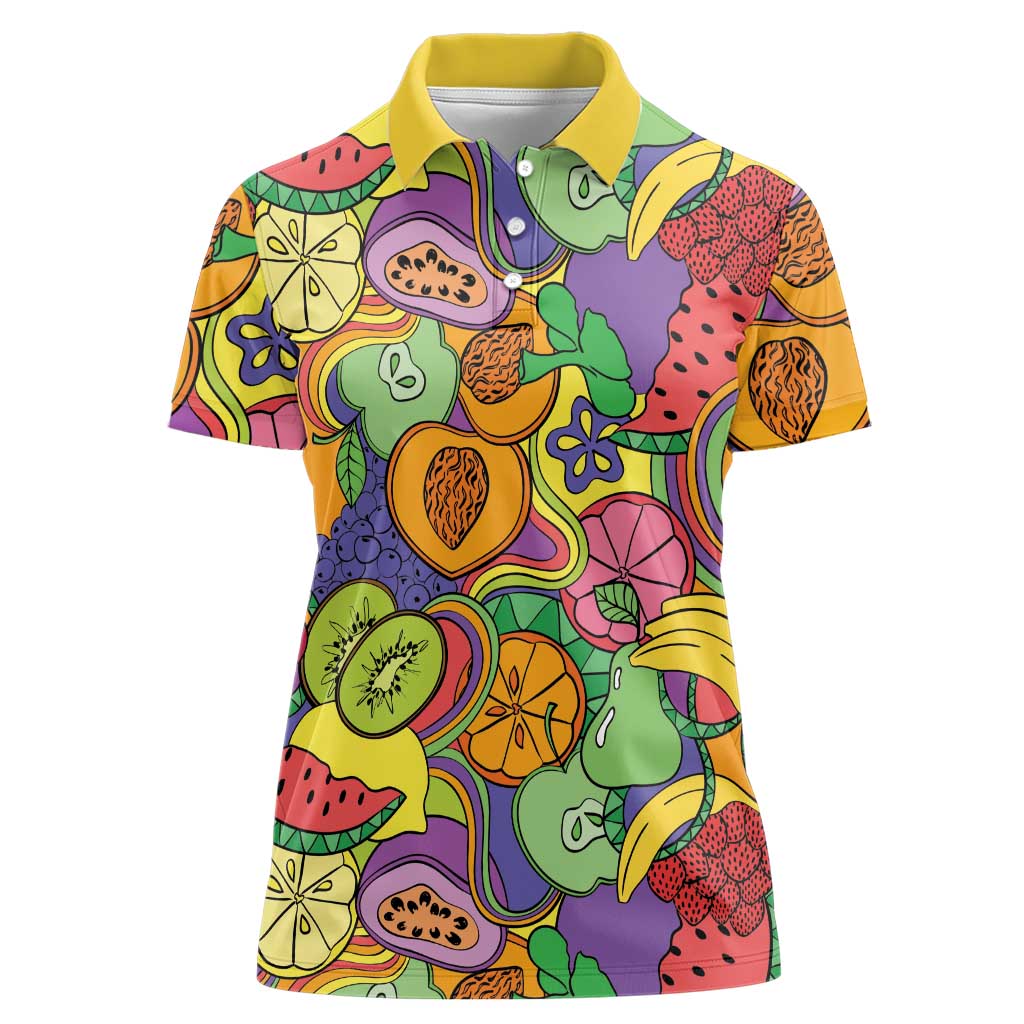 Hawaii Fruits Hippie Style Women Polo Shirt Vibrant Colorful LT01 Female Multicolor - Polynesian Pride