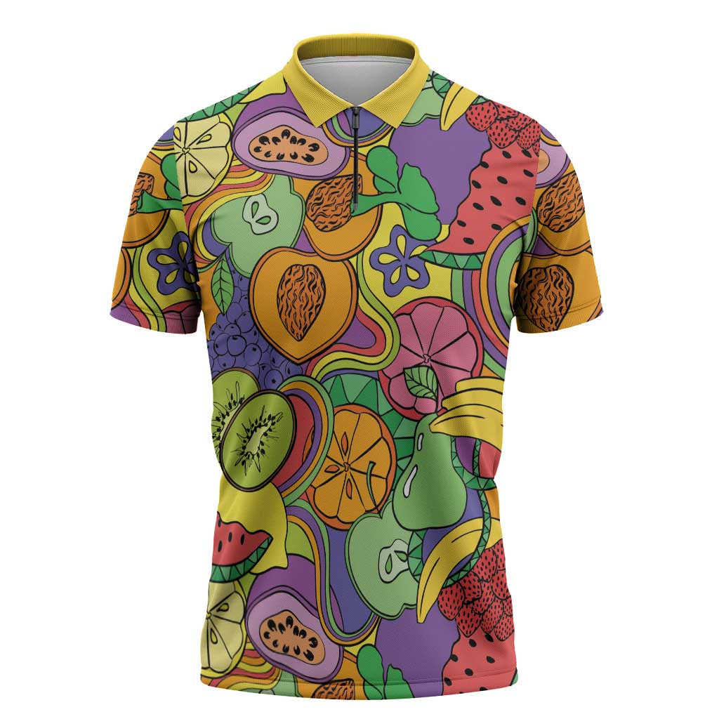 Hawaii Fruits Hippie Style Zipper Polo Shirt Vibrant Colorful LT01 Multicolor - Polynesian Pride