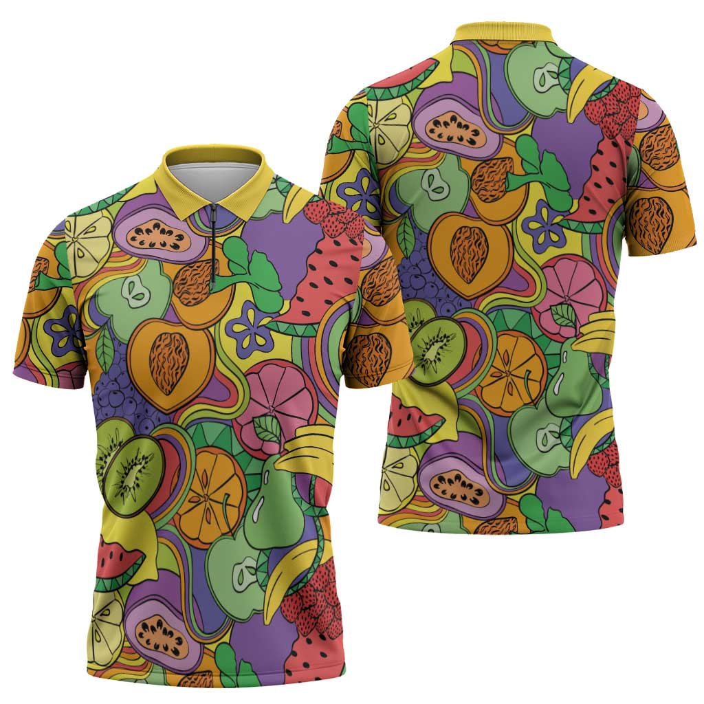 Hawaii Fruits Hippie Style Zipper Polo Shirt Vibrant Colorful LT01 - Polynesian Pride