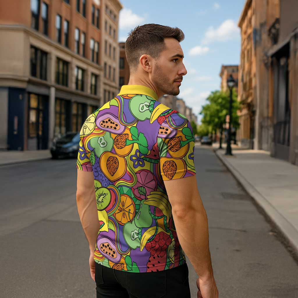 Hawaii Fruits Hippie Style Zipper Polo Shirt Vibrant Colorful LT01 - Polynesian Pride