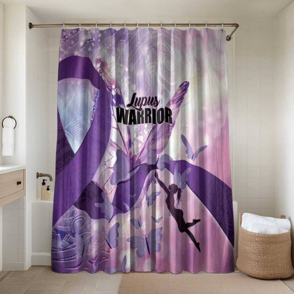Polynesian Lupus Awareness Bathroom Set Butterfly Hologram Lupus Warrior LT01 Shower Curtain Only Purple - Polynesian Pride