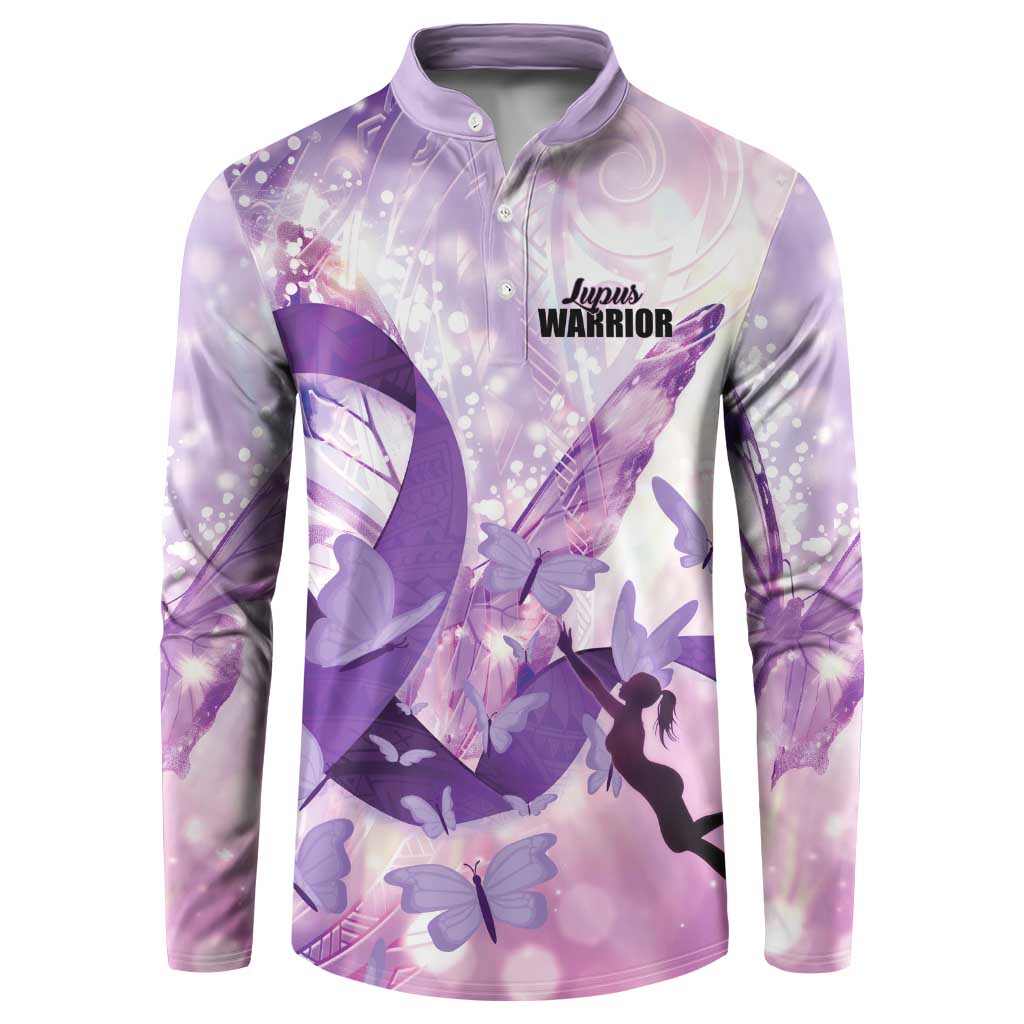 Personalized Polynesian Lupus Awareness Button Sweatshirt Butterfly Hologram Lupus Warrior LT01 Purple - Polynesian Pride