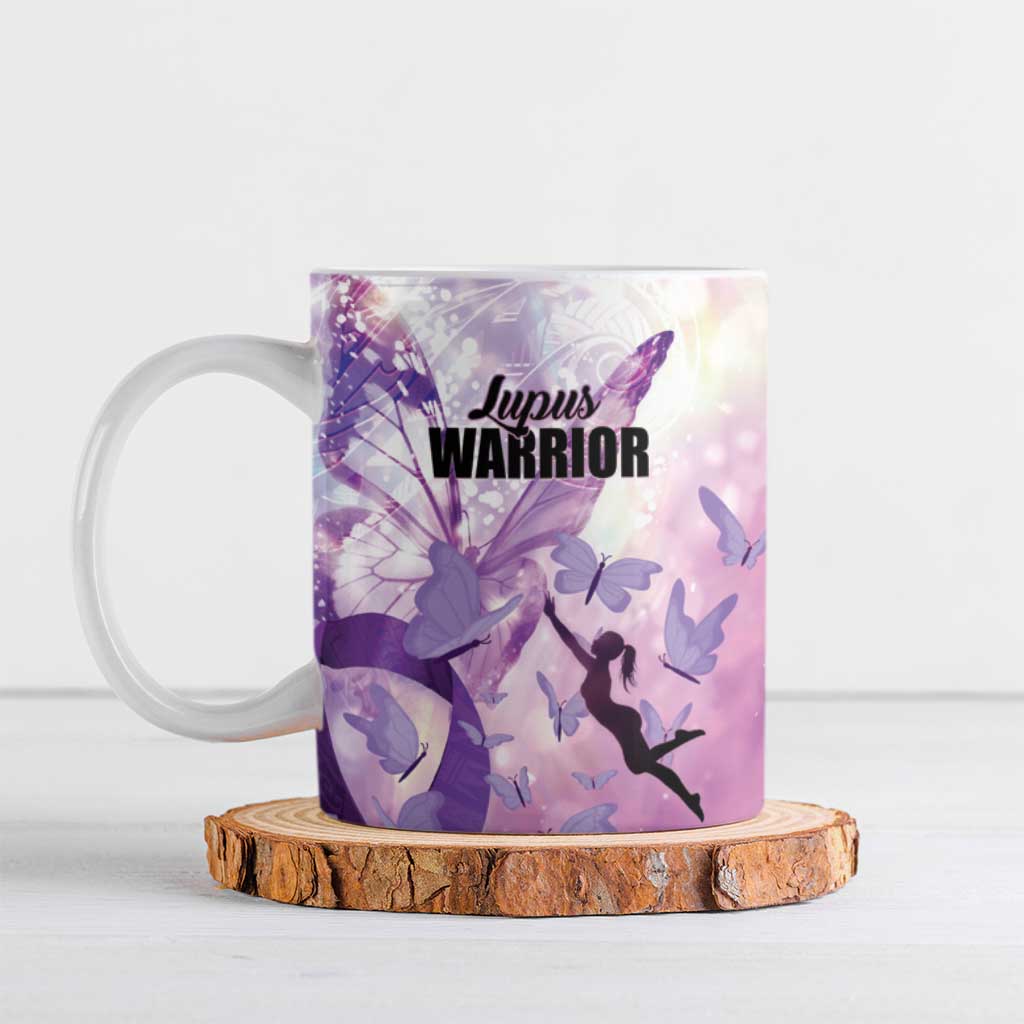 Personalized Polynesian Lupus Awareness Ceramic Mug Butterfly Hologram Lupus Warrior LT01 Purple - Polynesian Pride