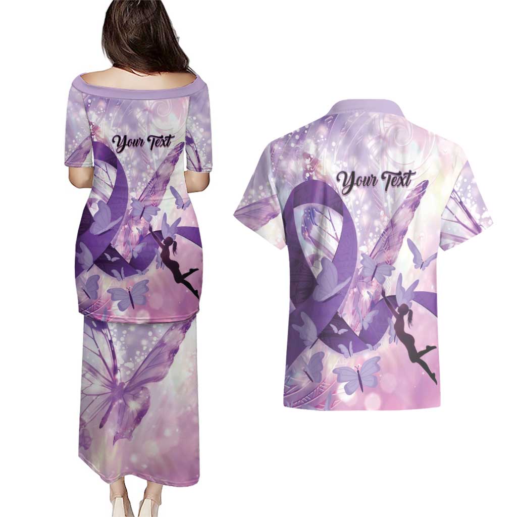 Personalized Polynesian Lupus Awareness Couples Matching Puletasi and Hawaiian Shirt Butterfly Hologram Lupus Warrior LT01 - Polynesian Pride