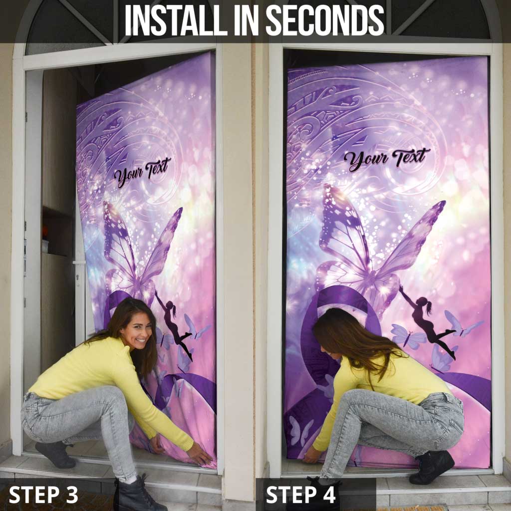 Personalized Polynesian Lupus Awareness Door Cover Butterfly Hologram Lupus Warrior