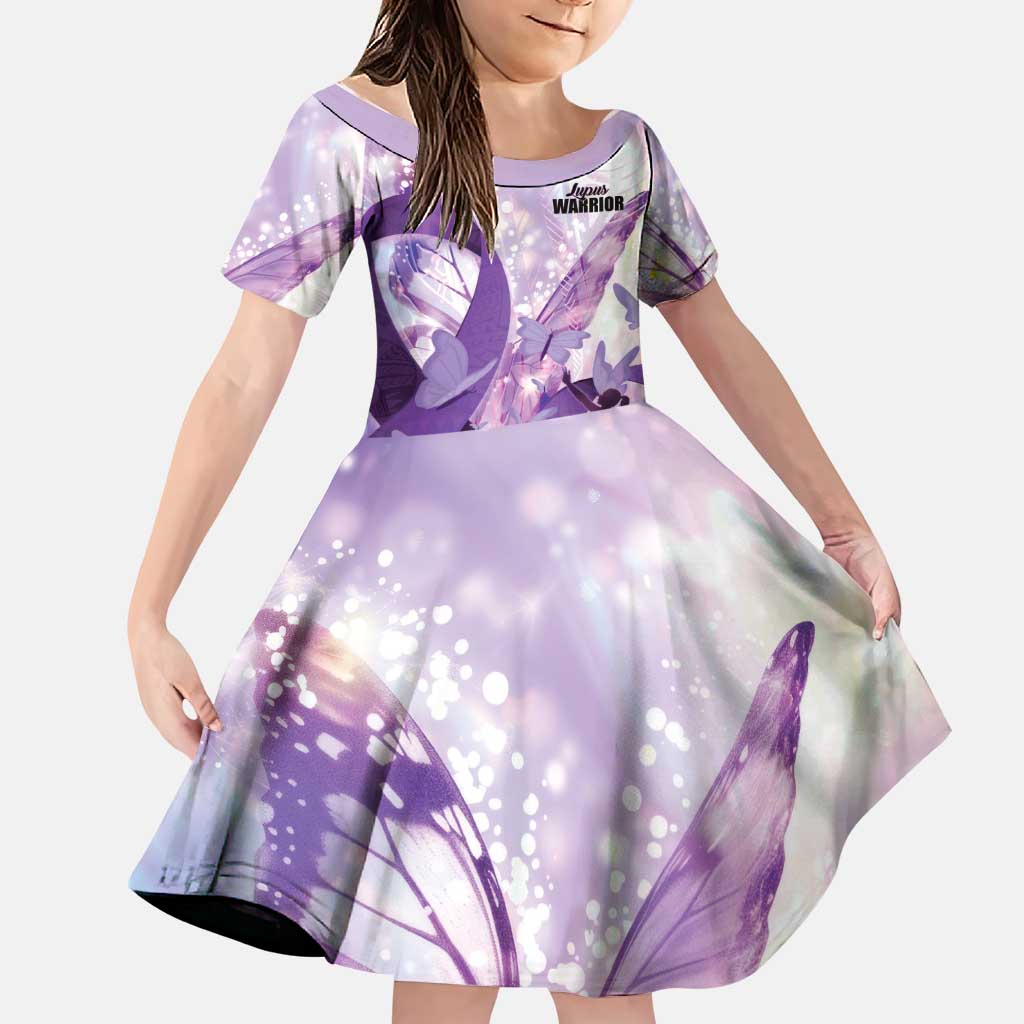 Personalized Polynesian Lupus Awareness Family Matching Long Sleeve Bodycon Dress and Hawaiian Shirt Butterfly Hologram Lupus Warrior