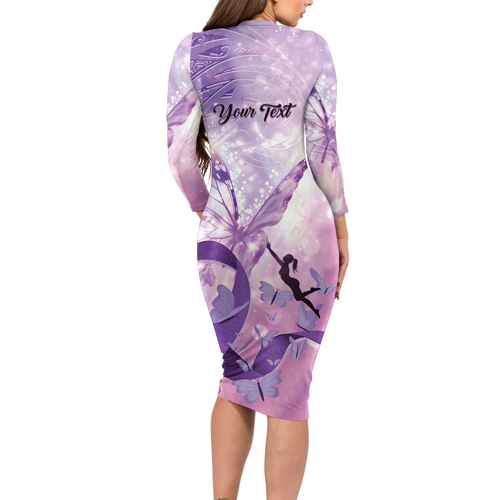 Personalized Polynesian Lupus Awareness Family Matching Long Sleeve Bodycon Dress and Hawaiian Shirt Butterfly Hologram Lupus Warrior