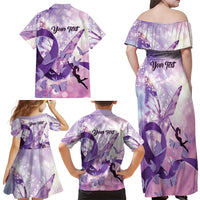 Personalized Polynesian Lupus Awareness Family Matching Off Shoulder Maxi Dress and Hawaiian Shirt Butterfly Hologram Lupus Warrior