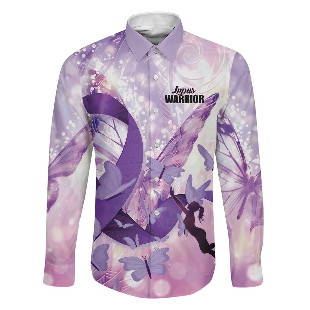 Personalized Polynesian Lupus Awareness Family Matching Off Shoulder Maxi Dress and Hawaiian Shirt Butterfly Hologram Lupus Warrior