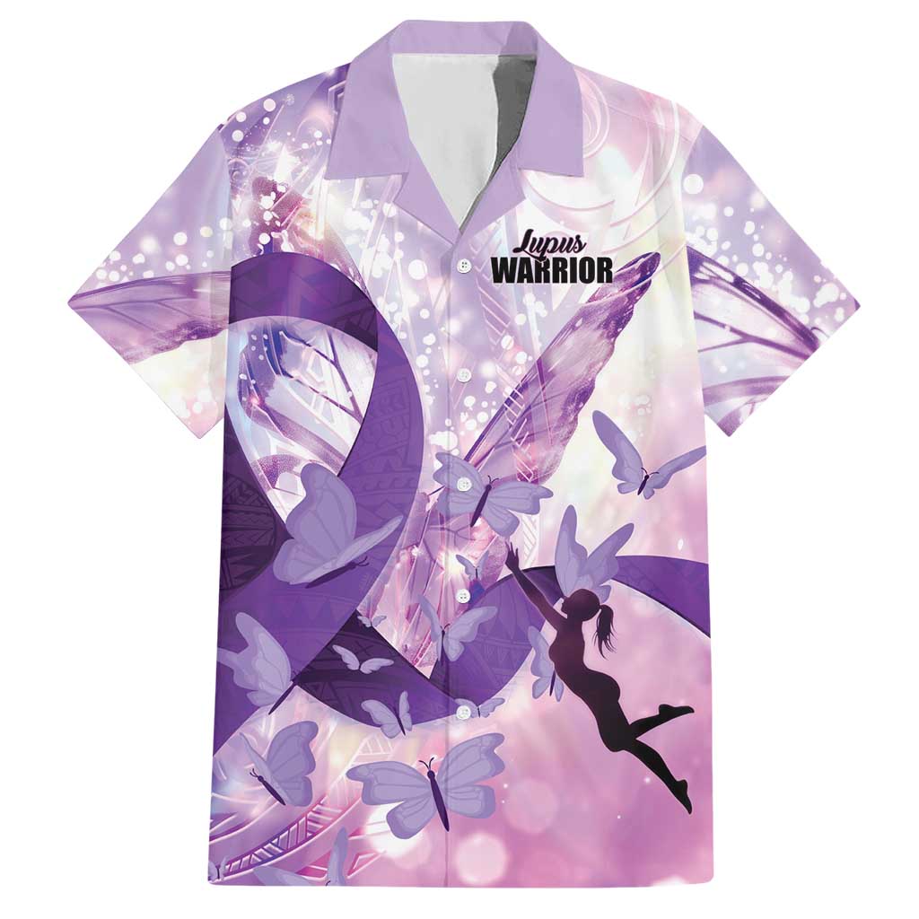 Personalized Polynesian Lupus Awareness Hawaiian Shirt Butterfly Hologram Lupus Warrior LT01 Purple - Polynesian Pride