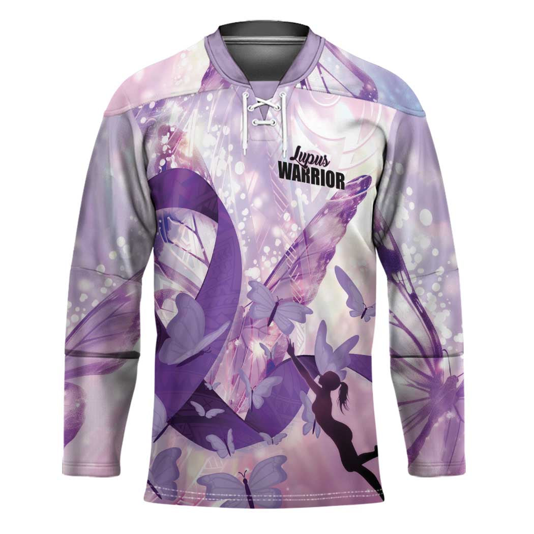 Personalized Polynesian Lupus Awareness Hockey Jersey Butterfly Hologram Lupus Warrior LT01 Unisex Purple - Polynesian Pride