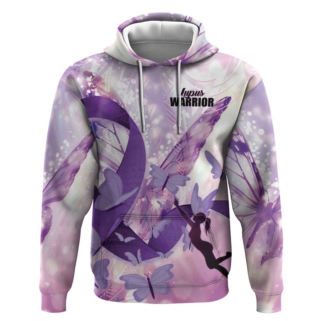Personalized Polynesian Lupus Awareness Hoodie Butterfly Hologram Lupus Warrior LT01 Pullover Hoodie Purple - Polynesian Pride