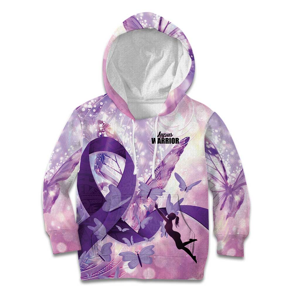 Personalized Polynesian Lupus Awareness Kid Hoodie Butterfly Hologram Lupus Warrior