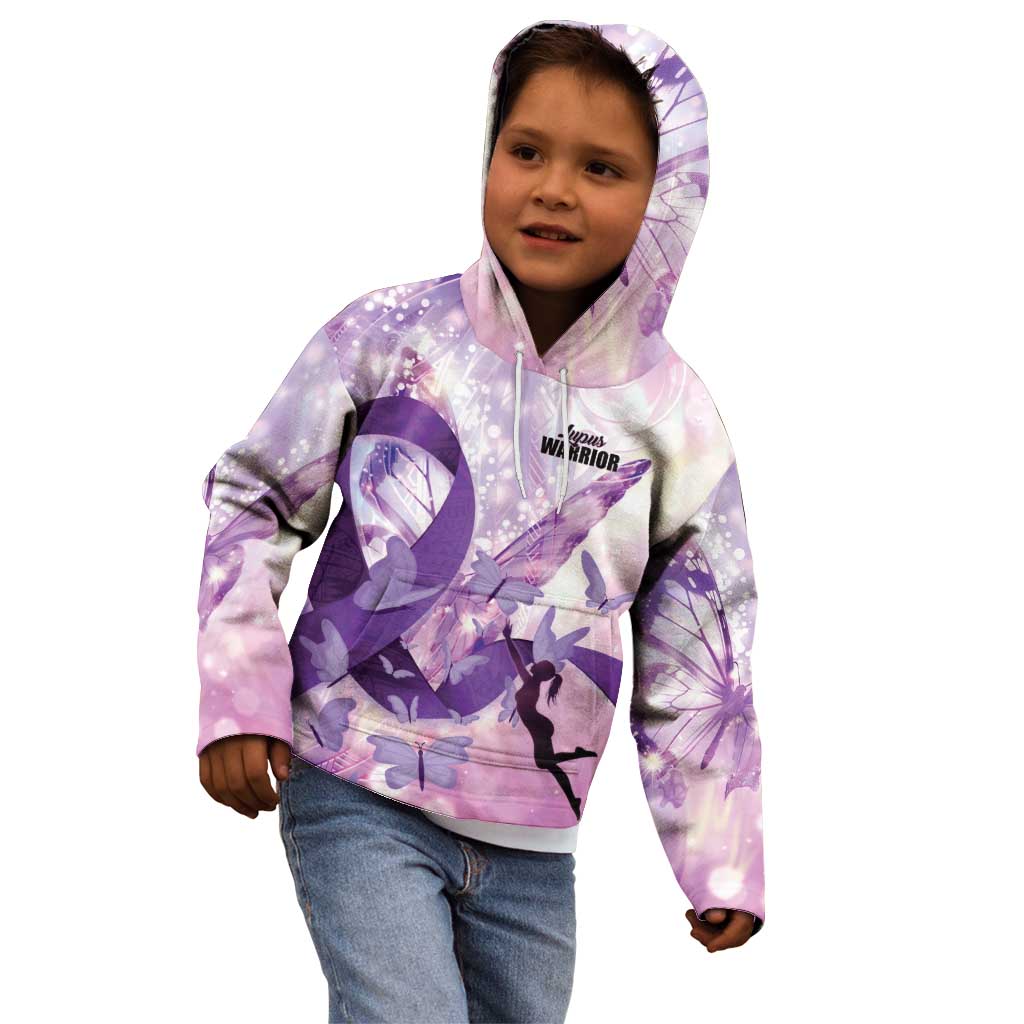Personalized Polynesian Lupus Awareness Kid Hoodie Butterfly Hologram Lupus Warrior