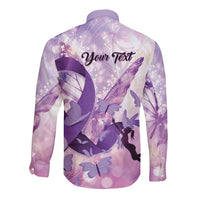 Personalized Polynesian Lupus Awareness Long Sleeve Button Shirt Butterfly Hologram Lupus Warrior