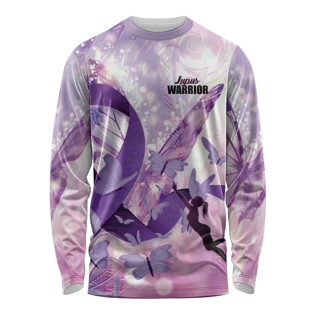 Personalized Polynesian Lupus Awareness Long Sleeve Shirt Butterfly Hologram Lupus Warrior LT01 Unisex Purple - Polynesian Pride