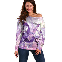 Personalized Polynesian Lupus Awareness Off Shoulder Sweater Butterfly Hologram Lupus Warrior LT01 Women Purple - Polynesian Pride