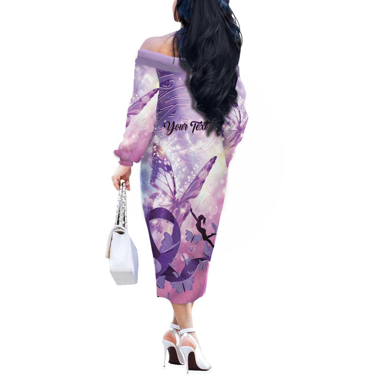 Personalized Polynesian Lupus Awareness Off The Shoulder Long Sleeve Dress Butterfly Hologram Lupus Warrior LT01 - Polynesian Pride