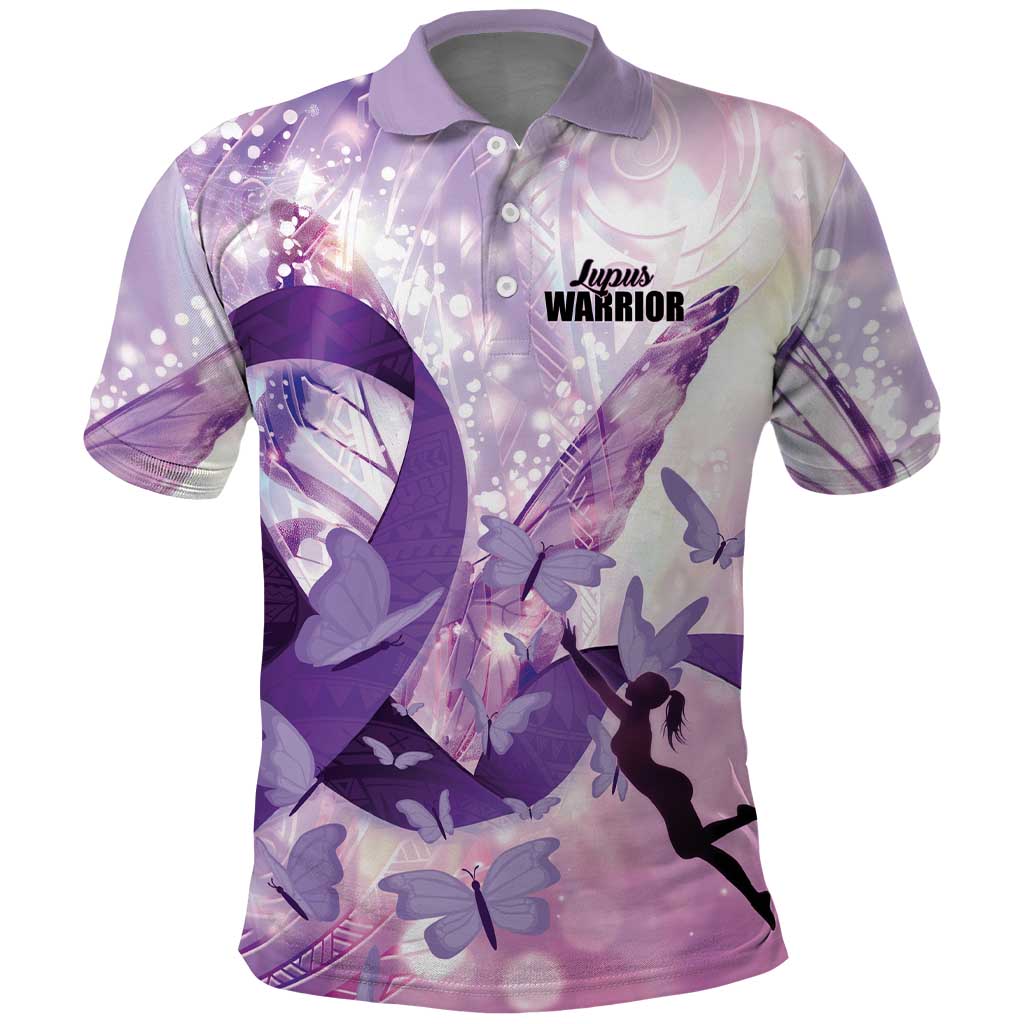 Personalized Polynesian Lupus Awareness Polo Shirt Butterfly Hologram Lupus Warrior LT01 Purple - Polynesian Pride