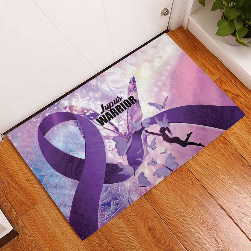 Polynesian Lupus Awareness Rubber Doormat Butterfly Hologram Lupus Warrior LT01 - Polynesian Pride
