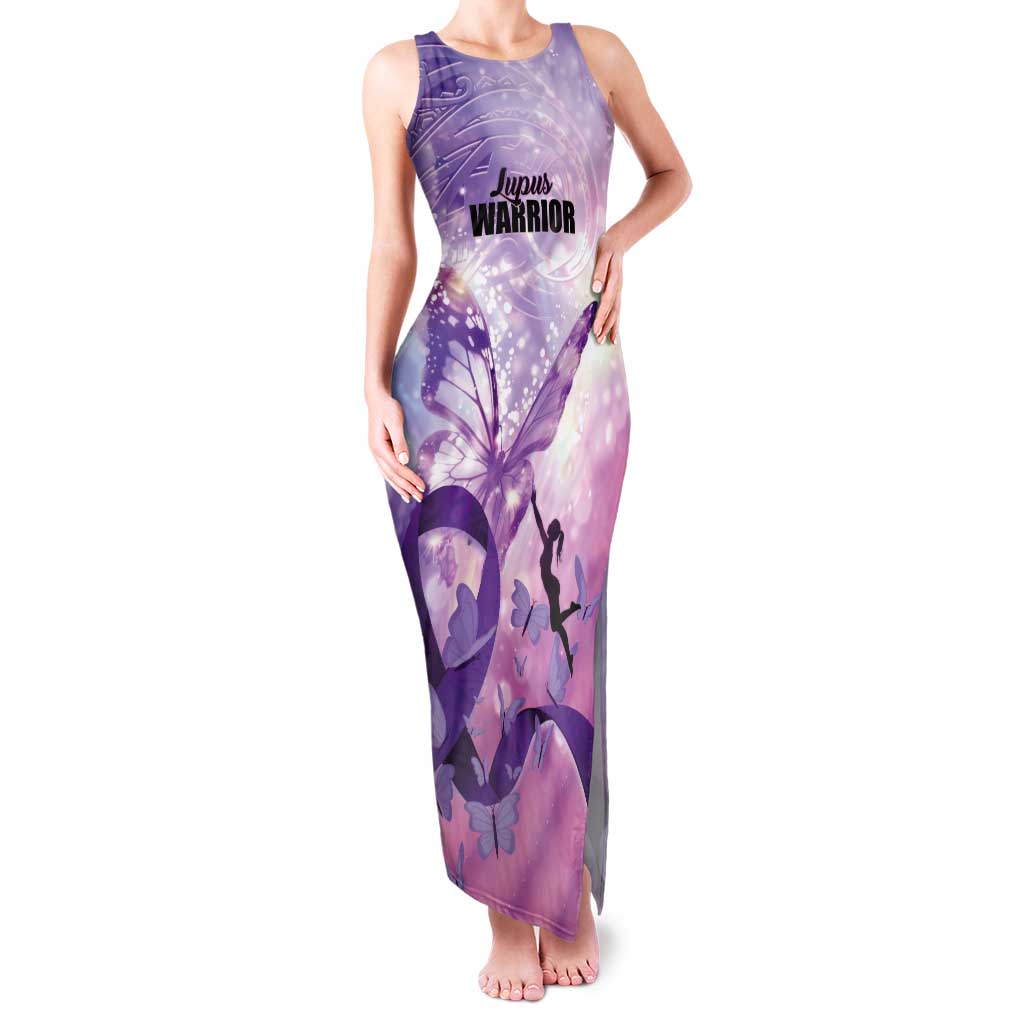 Personalized Polynesian Lupus Awareness Tank Maxi Dress Butterfly Hologram Lupus Warrior LT01 Women Purple - Polynesian Pride