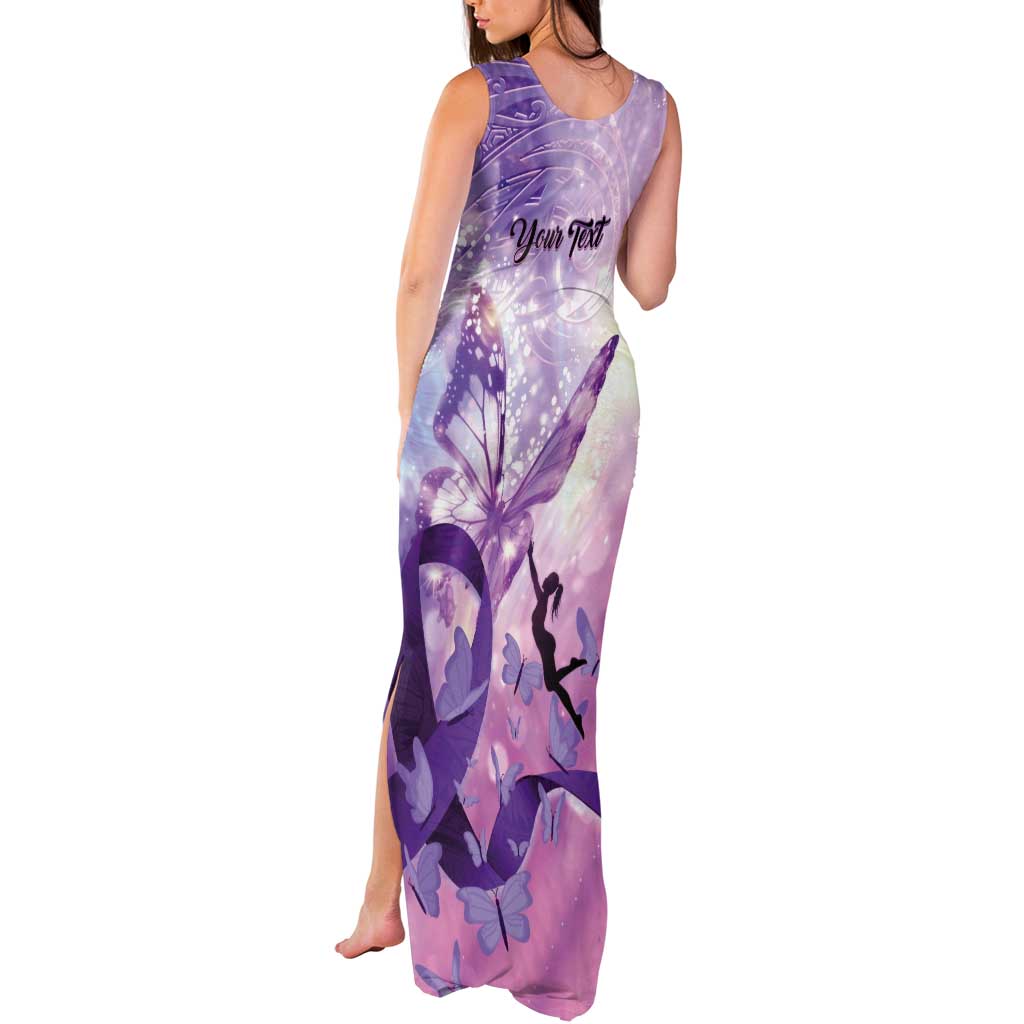 Personalized Polynesian Lupus Awareness Tank Maxi Dress Butterfly Hologram Lupus Warrior LT01 - Polynesian Pride