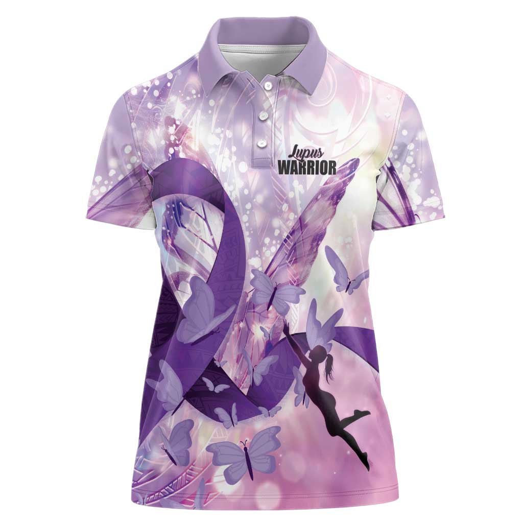 Personalized Polynesian Lupus Awareness Women Polo Shirt Butterfly Hologram Lupus Warrior LT01 Female Purple - Polynesian Pride
