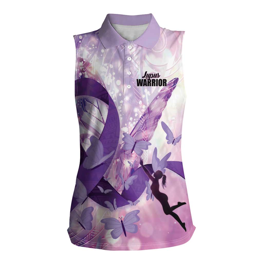 Personalized Polynesian Lupus Awareness Women Sleeveless Polo Shirt Butterfly Hologram Lupus Warrior LT01 Female Purple - Polynesian Pride