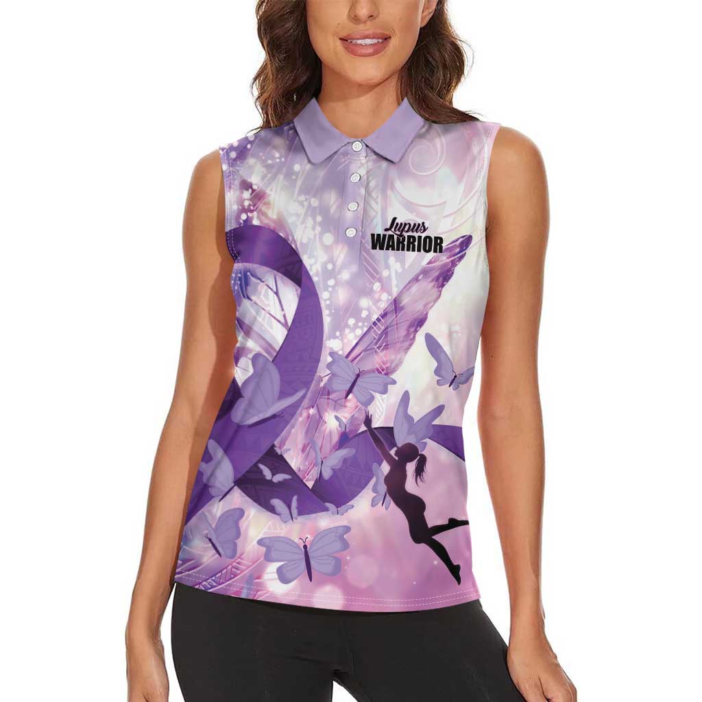 Personalized Polynesian Lupus Awareness Women Sleeveless Polo Shirt Butterfly Hologram Lupus Warrior LT01 - Polynesian Pride