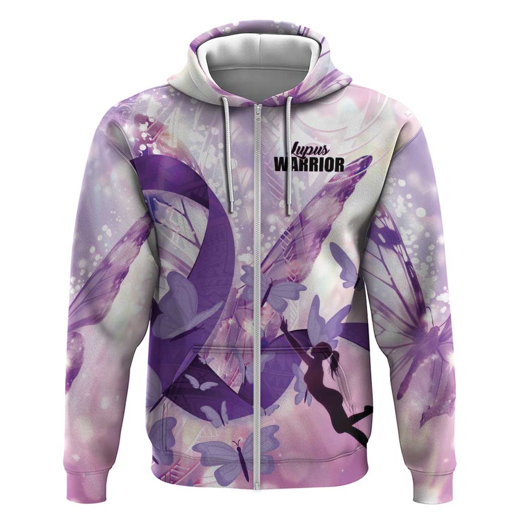 Personalized Polynesian Lupus Awareness Zip Hoodie Butterfly Hologram Lupus Warrior LT01 Zip Hoodie Purple - Polynesian Pride