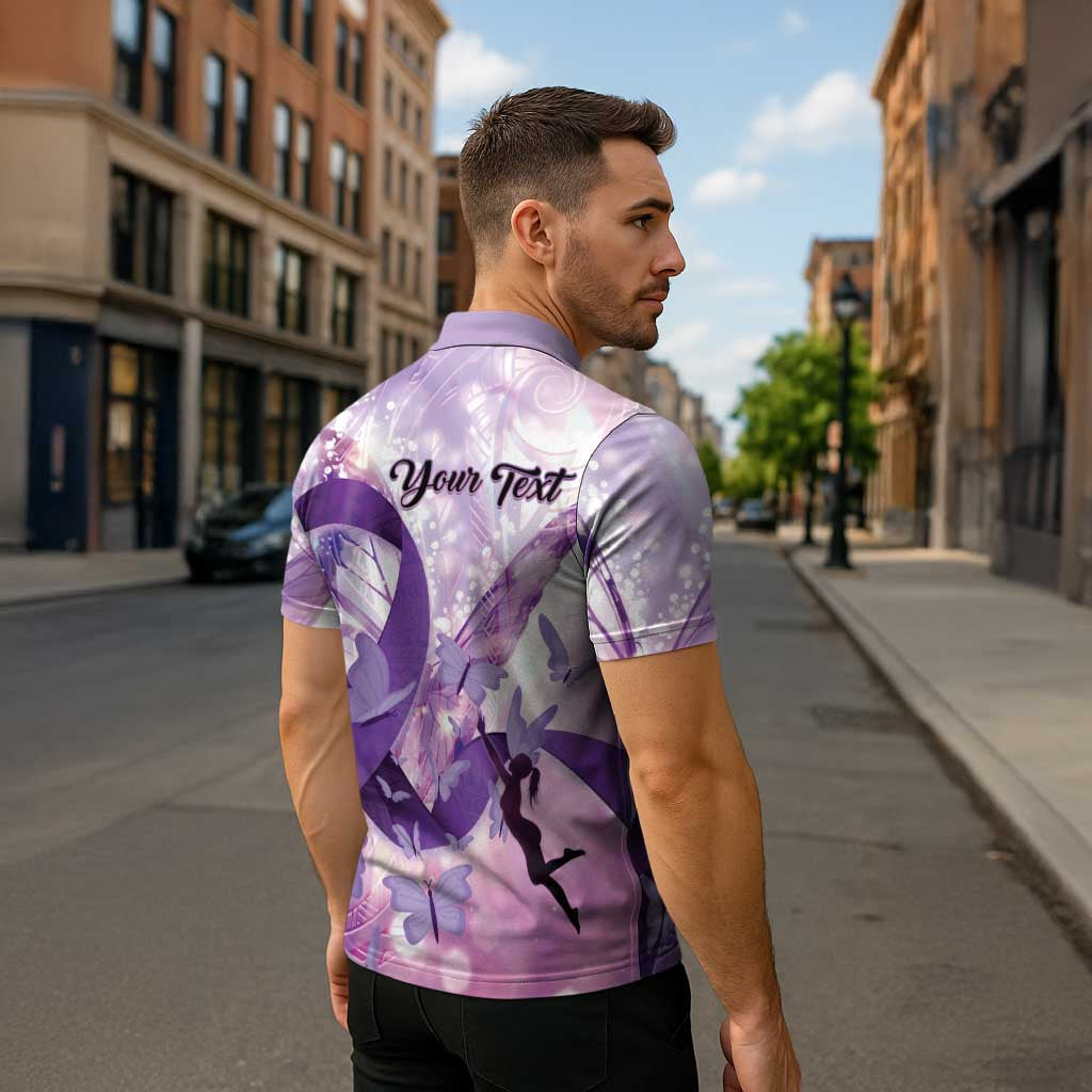 Personalized Polynesian Lupus Awareness Zipper Polo Shirt Butterfly Hologram Lupus Warrior LT01 - Polynesian Pride