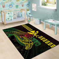 Hawaii Kakau Hammerhead Shark Area Rug Neon Plumeria Pattern