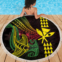 Hawaii Kakau Hammerhead Shark Beach Blanket Neon Plumeria Pattern LT01 - Polynesian Pride